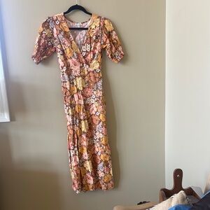 Floral V-Neck Midi Dress - Multicolor